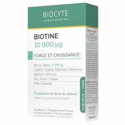 Biocyte Cheveux Biotine 10 000 µg - 45 gélules - Apporte croissance et force capillaire