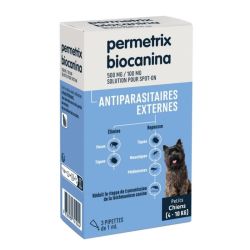 Biocanina Permetrix Antiparasitaire 500 mg/100 mg Petits Chiens 4 à 10 kg – 3 Pipettes x 1 ml