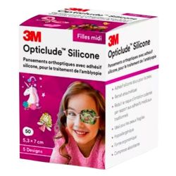 3M Opticlude Silicone Midi Fille - 5,3x7cm - Amblyopie et Strabisme - Boîte de 50 pansements