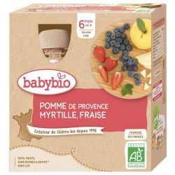 Babybio Gourdes Purée de Fruits Pomme Myrtille Fraise +6m Bio - 4 x 90g