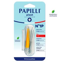 Papilli Plast Brossette Interdentaire - N°1P - Fine - 0,63mm - Souple et Sans Plastique - Lot de 10