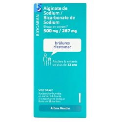 Biogaran Alginate de sodium / Bicarbonate de sodium 500 mg / 267 mg 12 sachets