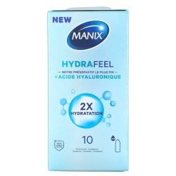Manix Hydrafeel Boîte de 10 préservatifs à l'acide hyaluronique - Hydratation maximale et finesse extrême pour un confort naturel