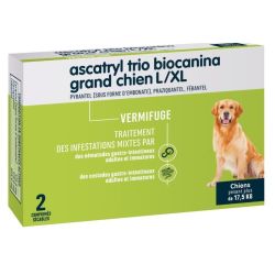 Biocanina Ascatryl Trio Vermifuge - Grand Chien + de 17,5kg - 2 Comprimés - Arôme Boeuf