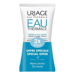 Uriage Crème d’Eau Mains - Lot de 2 x 50 ml – Hydratation Intense et Protection des Mains Sèches