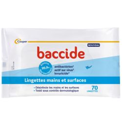Baccide Lingettes Désinfectantes Mains et Surfaces - 70 Lingettes - Protection et hygiène au quotidien