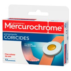 Mercurochrome Pansements Coricide - Soulage et Élimine les Cors - 12 pansements