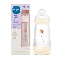 Mam Easy Start Biberon Anti Colique - Débit Moyen - Âge 2 mois et + - 260ml - Couleur : Coton