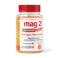 Mag 2 Boost Energie Nervosité - 45 Gommes - Saveur Mandarine - Apporte Énergie et Vitalité