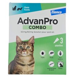 Elanco AdvanPro Combo Chat & Furet 3 pipettes de 0,5 ml - Solution antiparasitaire contre puces, tiques et poux