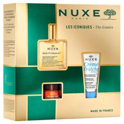 Nuxe Coffret Les Iconiques Huile Prodigieuse - Huile Prodigieuse + Crème Fraîche de Beauté + Baume Lèvres