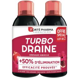 Forté Pharma TurboDraine Grenade Hibiscus - 2x500ml - Draineur végétal pour élimination et légèreté