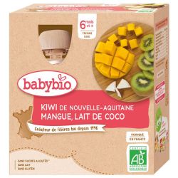 Babybio Gourdes Purée de Fruits Kiwi Mangue Lait de Coco +6m Bio - 4 x 90g
