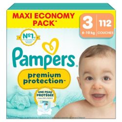 Pampers Premium Protection Taille 3 / 6-10kg - 112 Couches Mega Pack - Confort supérieur, ultra-absorbant