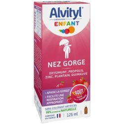 Alvityl Enfant Nez Gorge - Sirop Toux Sèche et Grasses - Goût Fraise - Calme les Irritations - 125ml