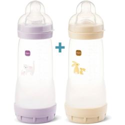 MAM Biberon Easy Start Anti-colique 320ml 4+ mois Sable et Lilas Lot de 2 – Réduction des coliques