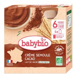 Babybio Dessert Lacté Crème Semoule Cacao +8m Bio - 4 x 85g