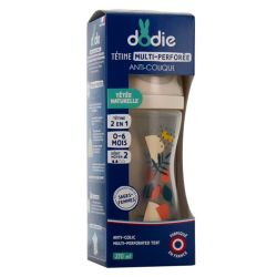 Dodie Biberon à Tétine Multi-Perforée - Anti-Colique - Débit Moyen - 0/6 mois - 270ml - Bleu