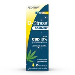 Synergia D-Stress Sommeil - Huile de CBD 10% & Mélatonine 1,9mg - Arôme Pêche - Favorise le Sommeil - 10ml