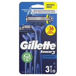 Gillette Sensor3 Confort Rasoir Jetable - Douceur et Praticité - Pack de 3 Rasoirs