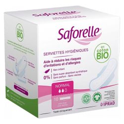 Saforelle Serviettes Hygiéniques Jour - 10 Protections - Coton Bio Hypoallergénique