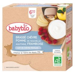 Babybio Gourde Brassé Lait de Chèvre Pomme Framboise +6m Bio - 4 x 85g