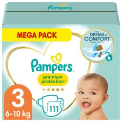 Pampers Premium Protection Taille 3 / 6-10kg - 111 Couches Mega Pack - Confort supérieur, ultra-absorbant