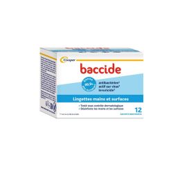 Baccide Lingettes Désinfectantes Mains et Surfaces - 12 Lingettes Individuelles - Hygiène nomade efficace