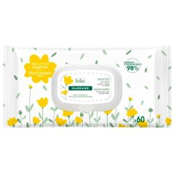 Klorane Lingettes Nettoyantes à l'Eau - 60 lingettes - Fibres biodégradables, douces et hydratantes