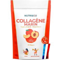 Nutri&Co Collagène Marin Type I, II & III + Vitamine C Goût Pêche - 180g