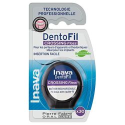 Inava Dentofil Crossing Floss - Fil Dentaire Noir pour Appareils Ortho ou Implants - 30 mètres