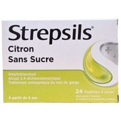 Strepsils citron sans sucre 24 pastilles