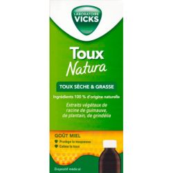 Vicks Toux Natura Sirop Adulte - 140 ml - Soulage la toux sèche et grasse naturellement