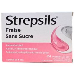 Strepsils fraise sans sucre 24 pastilles