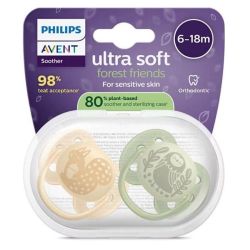 Philips Avent Pacifier Ultra Soft Sucettes Orthodontiques en Silicone 6-18 Mois - 2 Sucettes