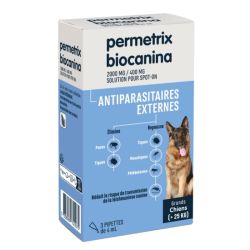 Biocanina Permetrix 2000 mg/400 mg Antiparasitaire pour Grands Chiens - 3 Pipettes de 4 ml