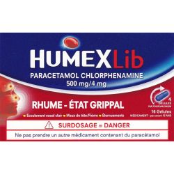 Humexlib Paracétamol 500 mg / Chlorphénamine 4 mg – 16 gélules