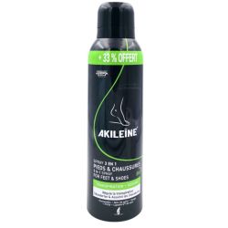 Akileïne Spray Noir 3 en 1 - Pieds et Chaussures +33% offert 200 ml  - Soin Anti-Transpirant et Assainissant