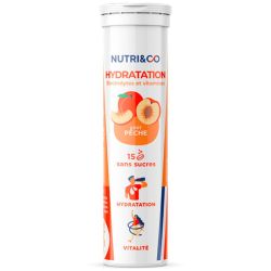 Nutri&Co Hydratation - 15 pastilles effervescentes - Saveur : Pêche - Pastilles riches en électrolytes et vitamines