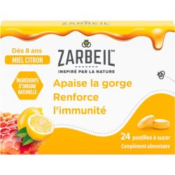 Zarbeil Gorge et Immunité Arôme Miel-Citron - 24 Pastilles - Apaise la gorge et soutient les défenses naturelles