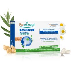 Puressentiel Migra Pure Maux de Tête 15 Comprimés – Solution ciblée, apaise les céphalées et les tensions crâniennes
