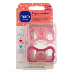 Mam Supreme Nuit Sucettes Silicone - Phosphorescentes - 18 mois et + - 2 Sucettes