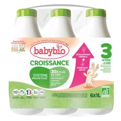Babybio Lait de Croissance 3 - Dès 10 mois - 6 bouteilles de 1L