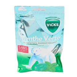 Vicks Bonbons Menthe Verte Menthol - Sans Sucres - Apaise la Gorge Irritée - 72g