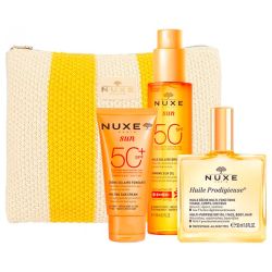Nuwe Sun Trousse Mes Essentiels de l'Été - Huile Solaire Bronzante + Crème Solaire + Huile Prodigieuse + Trousse OFFERTE