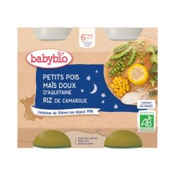 Babybio Bonne Nuit Petit Pot Petits Pois Maïs Riz 6 mois - 2 x 200g