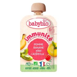 Babybio Immunité Gourde Bio - 100g - Saveur Pomme Banane Kiwi et Acérola - 6 Mois et Plus