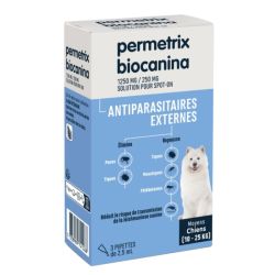 Biocanina Permetrix 1250 mg/250 mg Antiparasitaire pour Chiens Moyens - 3 Pipettes de 2,5 ml