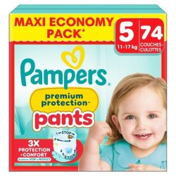 Pampers Pants Premium Protection  Taille 5 / 12-17kg - 74 Couches Mega Pack - Confort supérieur, ultra-absorbant