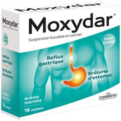 Moxydar Suspension Buvable 16 Sachets Arôme Menthe - Reflux gastrique, brûlures d'estomac